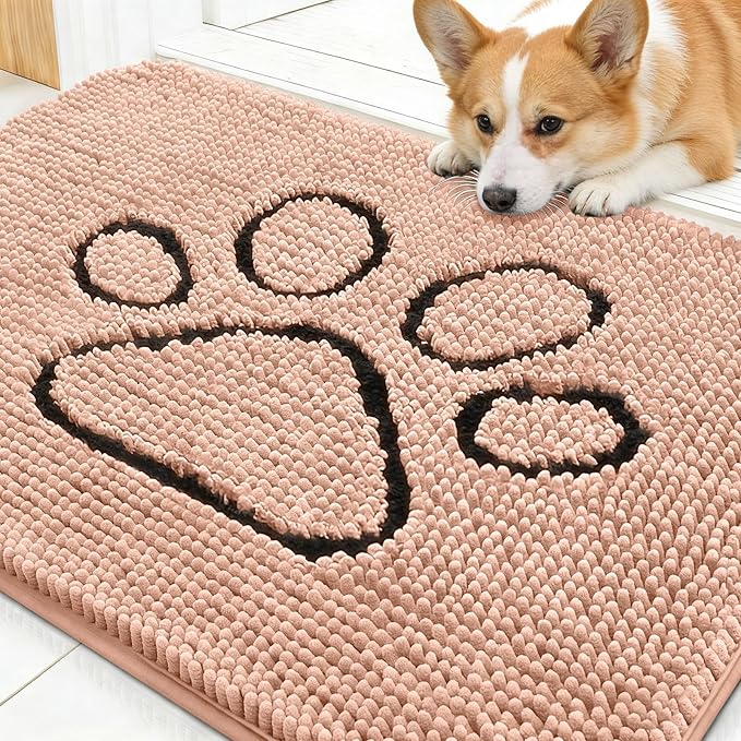 OLANLY Dog Door Mat for Muddy Paws 30x20, Paw Print Design Chenille Mud Mat | by OLANLY