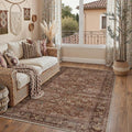 3x5 Brick Red Vintage Floral Washable Area Rug by HUGEAR