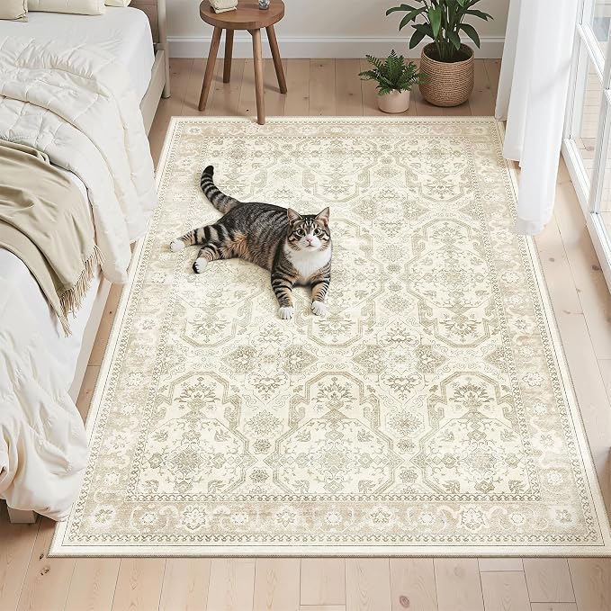 Soalmost 3x5 Rugs, Small Washable Kitchen Entryway Area Rug Beige/Brown | - Image 4