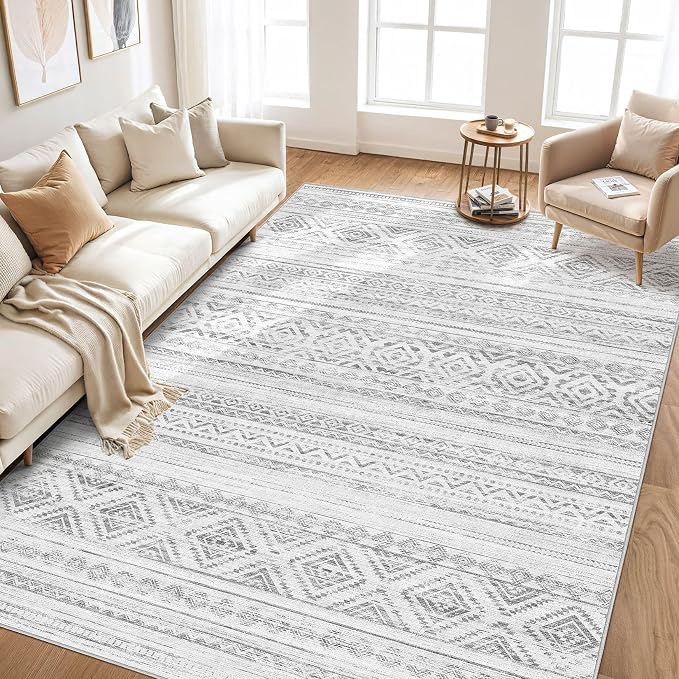 cotiled Boho 9x12 Area Rug for Living Room: Large Moroccan Washable Rug | Stain - Image 5