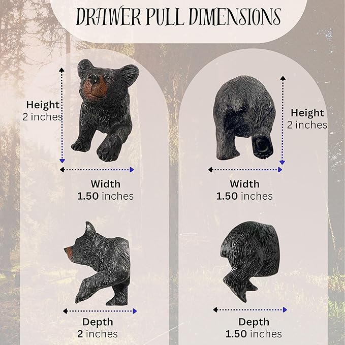 BestGiftEver Black Bear Drawer Pull and Cabinet Knob - Rustic Decor Dresser Hardware for Mountain, Cabin, Lodge or Woodland Home Decorations with Wildlife Charm (Bear Head and Tail Set)