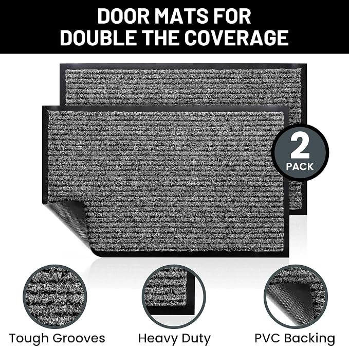 Front Door Mat, Indoor Outdoor Welcome Muddy Doormat, 30x17 Battleship Gray | - Image 2