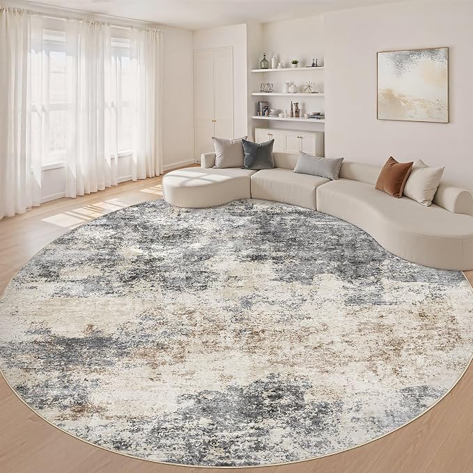 LOONGRUG Round Rug 10x10 Washable Circle Large Neutral Modern Abstract Rug | by LOONGRUG