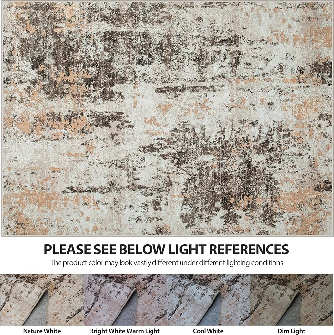 6x9 Area Rugs for Living Room Washable Bedroom Dining Room Brown Beige | Modern - Image 7