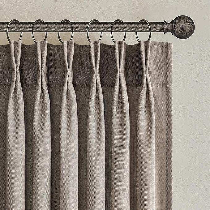 96 Inches Long Pleated Sheer Curtains, Dark Linen Blended Light Filtering by Topfinel