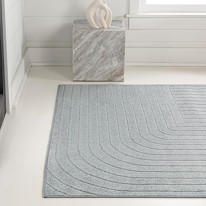 Eyely NCS101F-3 Odense High-Low Minimalist Angle Geometric Light Blue/Cream 3 ft. x 5 ft. Indoor/Outdoor Area Rug, for Home, Backyard, Patio, Porch, Bedroom, Kitchen, Living Room