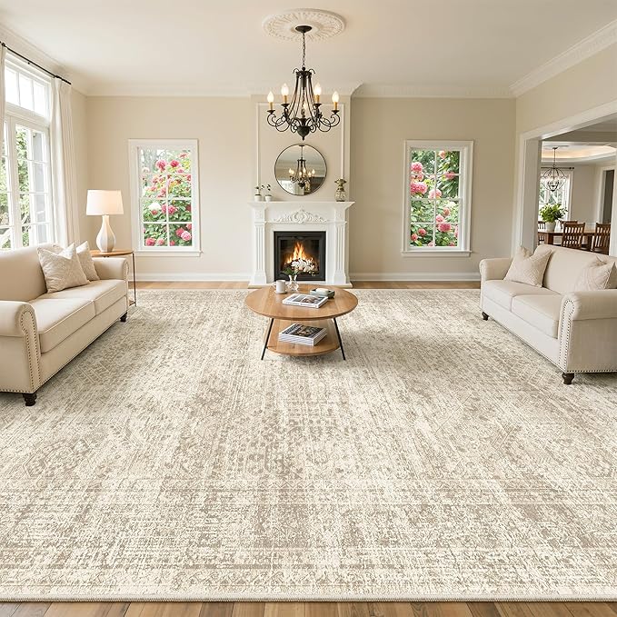 Soalmost 10x14 Area Rugs for Living Room Washable Rug Non-Slip Beige | Large by Soalmost