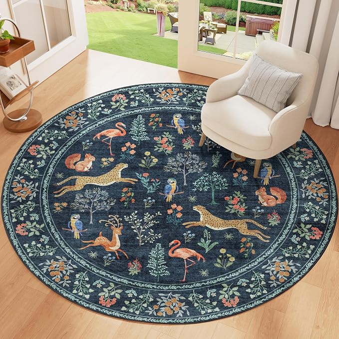 DUKINO 4ft Round Rug, Washable Animal Round Area Rug Non Slip, Non-Shedding - Image 6