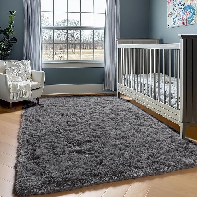 Grey 3x5 Rugs for Bedroom, Fluffy Gray Bedside Area Rug, Ultra Soft Shaggy - Image 5