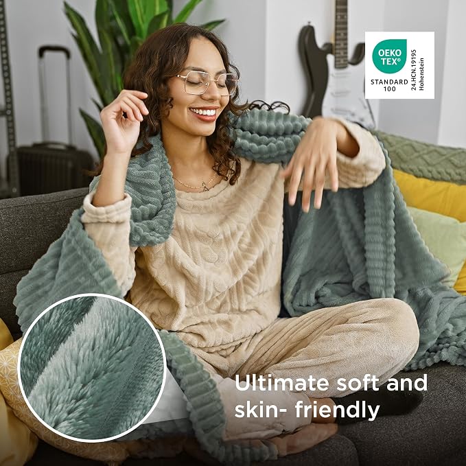 Bedsure Soft Twin Blanket for Bed Decor Gifts Sage Green 60"x80" | Birthday - Image 4