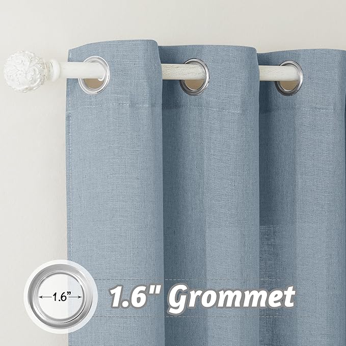 RYB HOME Light Filtering Linen Sheer Curtains for Bedroom Nursery, Semi Transparent Burlap Wrinkle Resistant for Home Office Privacy Country Rustic Design, Dusty Blue, W 60 x L 84, 1 Pc