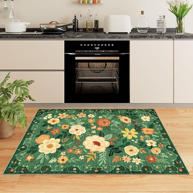 DUKINO 3x5 Area Rug, Floral Washable Rug - Image 5