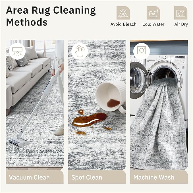 Soalmost 6x9 Area Rug for Living Room Washable Rugs Non-Slip Grey | Low-Pile - Image 8