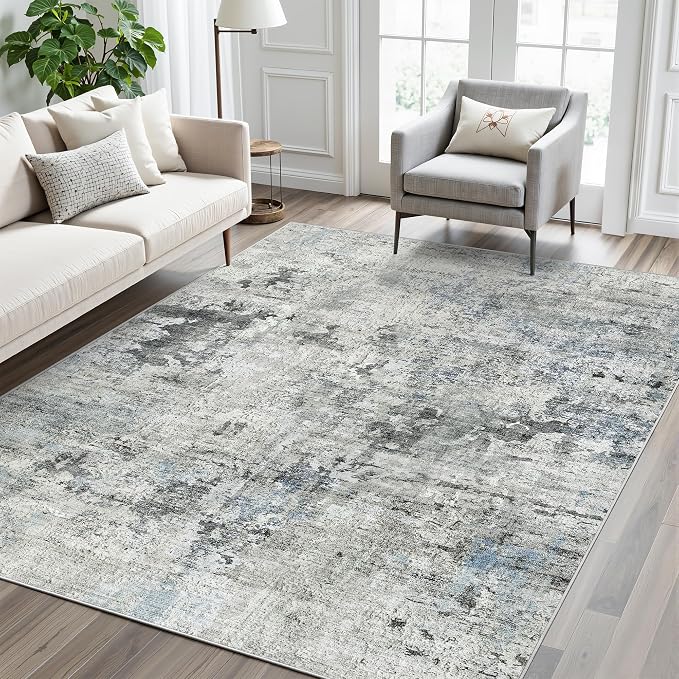 Soalmost Abstract Area Rug 6x9 for Living Room Washable Rugs Gray/Blue | - Image 8