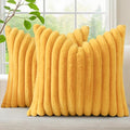 decorUhome Fall Faux Fur Throw Pillow Covers 16x16 Set of 2 Mustard Yellow | by decorUhome