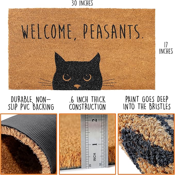 Welcome Peasants Black Cat Doormat Outdoor 30x17 Inch, Funny Welcome Mat | - Image 2