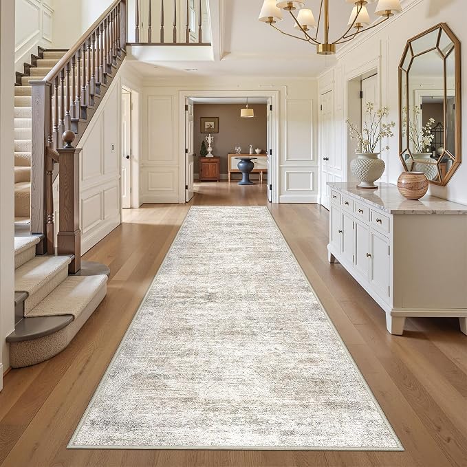 3x10 Runner Rug Non Slip, Washable Hallway Runner Rug, Taupe | Long Neutral Rugs - Image 4