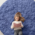OLANLY Denim Blue Round Rugs for Bedroom by OLANLY