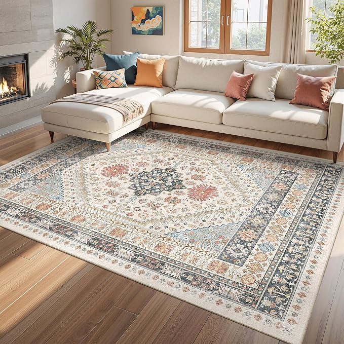 Area Rugs 5x7 Washable Rugs for Living Room, Ultra-Thin Soft Floral Vintage - Image 3