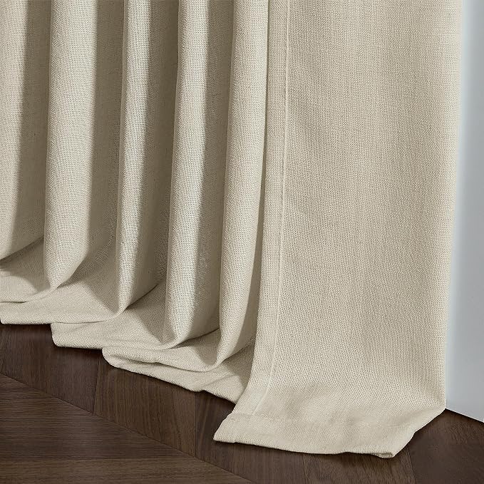 Beige Pinch Pleated Semi Sheer Linen 63 Inch Curtains 2 Panels | - Image 7