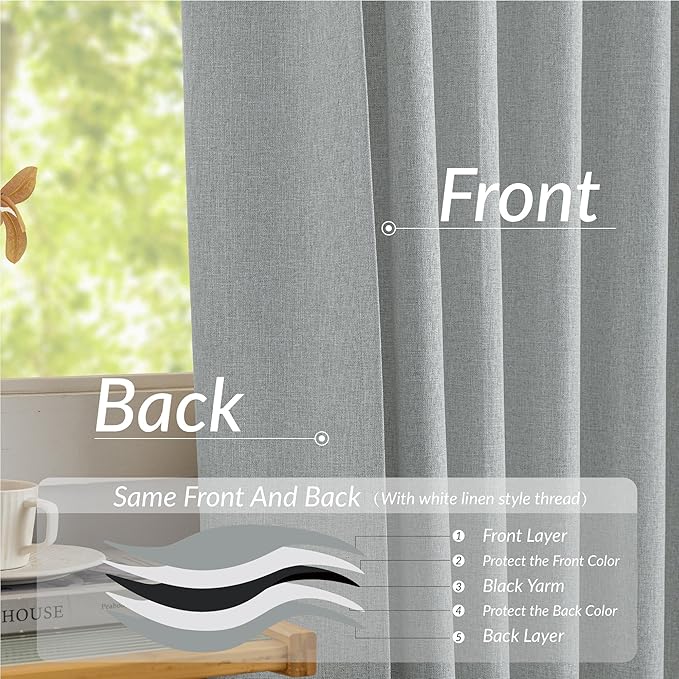 KangBang Pinch Pleated Blackout Curtains 108 Inches Long, 100% Blackout Pleated Linen Drapes for Living Room Hall Windows with Hooks, Soft & Vertical Window Panels(Fog Grey, 42x108 Inch,2 PCs)
