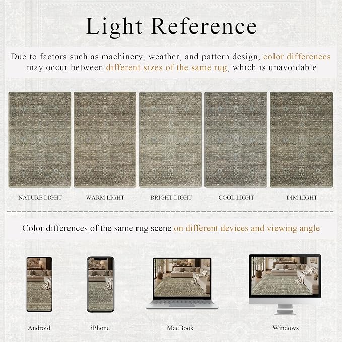 Schweek 9x12 Area Rug Brown Grey Washable Neutral Vintage Distressed Rugs | - Image 6