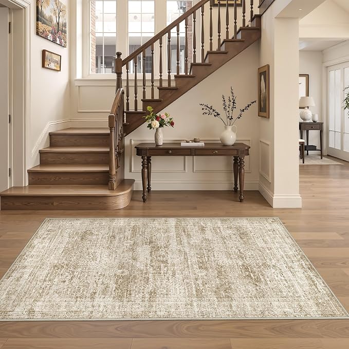 3x5 Rug for Entryway, Washable Area Rug, Living Room, Dining Room, Neutral Rug - Image 4