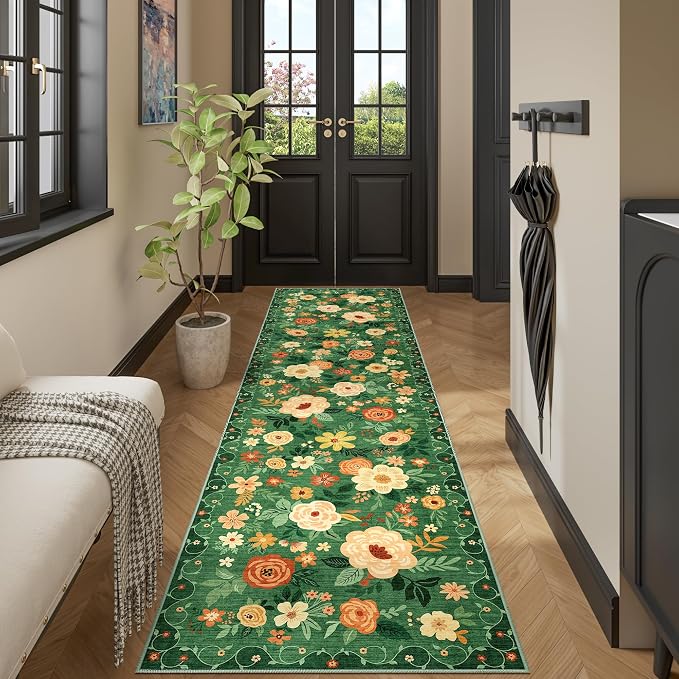 DUKINO 2.6x10 Hallway Runner Rug Washable Kitchen Rugs Non Slip Dark Green | - Image 7