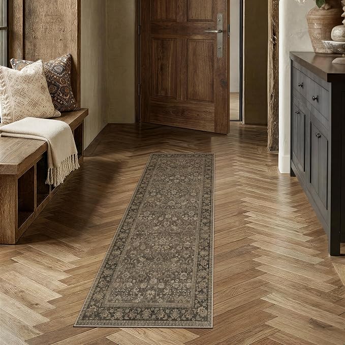2x6 Brown Linen Look Washable Runner Rug - Image 2