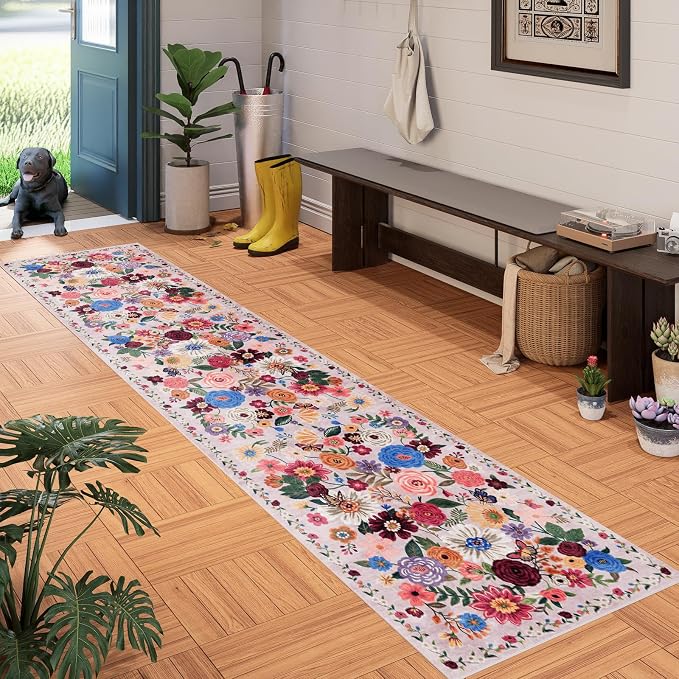 Blush Hallway Runner Rug 2x10 for Kitchen Bathroom | Ultra-Thin; Non Slip; - Image 2