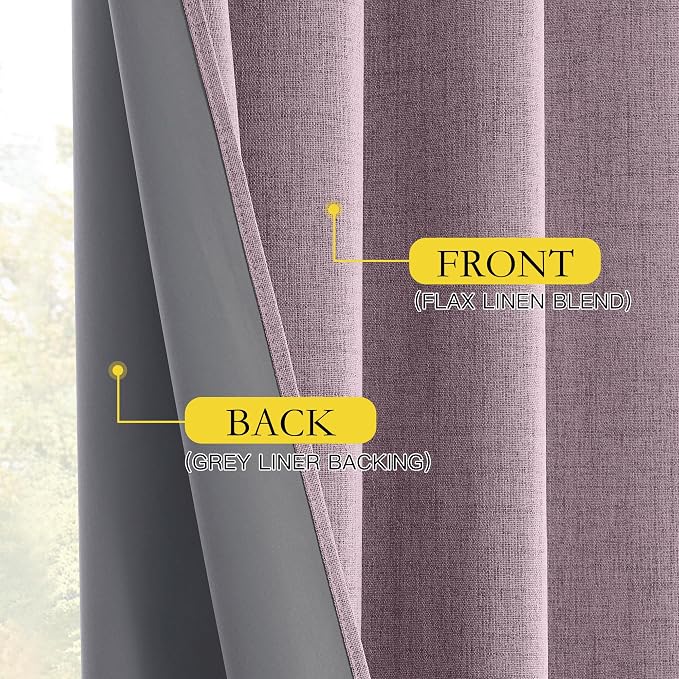 NICETOWN Chaise Mauve Vintage Linen 100% Blackout Curtains - Image 8