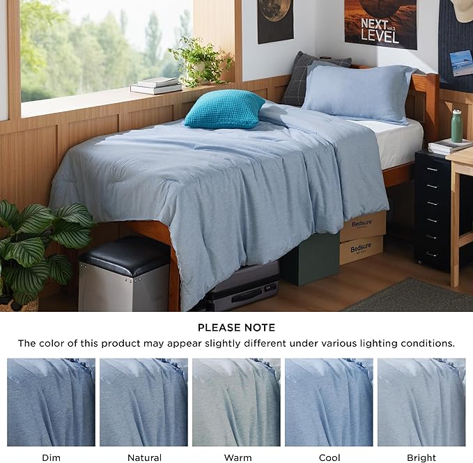 Bedsure Twin/Twin XL Comforter Set - Light Blue Soft Bedding for All Seasons, Cationic Dyed Bed Set, 2 Pieces, 1 Twin Size Comforter (68"x88") and 1 Pillow Sham (20"x26"+2")