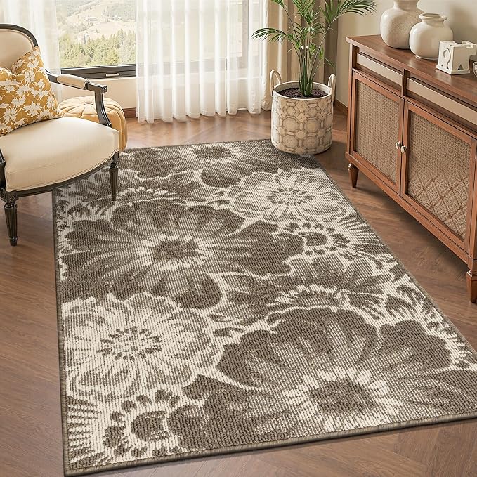 Findosom Washable Area Rug 3x5, Non Slip High-Low Textured Floral Rugs by Findosom