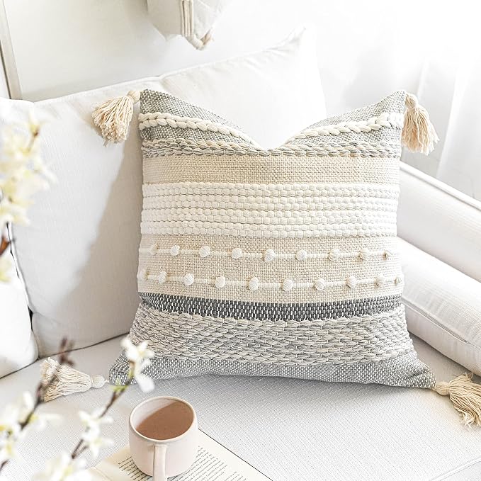 Gray Boho Throw Pillow Cover 18x18 Grey Decorative Accent Pillow - Image 5
