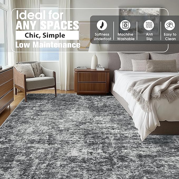 Aelenmu 10x14 Area Rugs for Living Room Washable Dining Room Black Grey | - Image 2