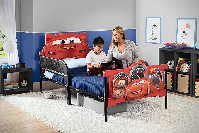 Delta Children Plastic 3D-Footboard Twin Bed, Disney/Pixar Cars Snooze 6 inch Memory Foam Twin Mattress (Bundle)