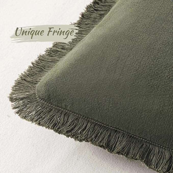 MIULEE Boho Linen Decorative Lumbar Throw Pillow Covers Olive Green 12x20 | Set - Image 2