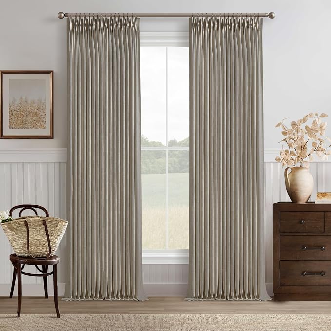 Extra Long Semi Sheer Linen Pleat Curtains Burlywood Birch 126 Inch Long | by Twodrapes
