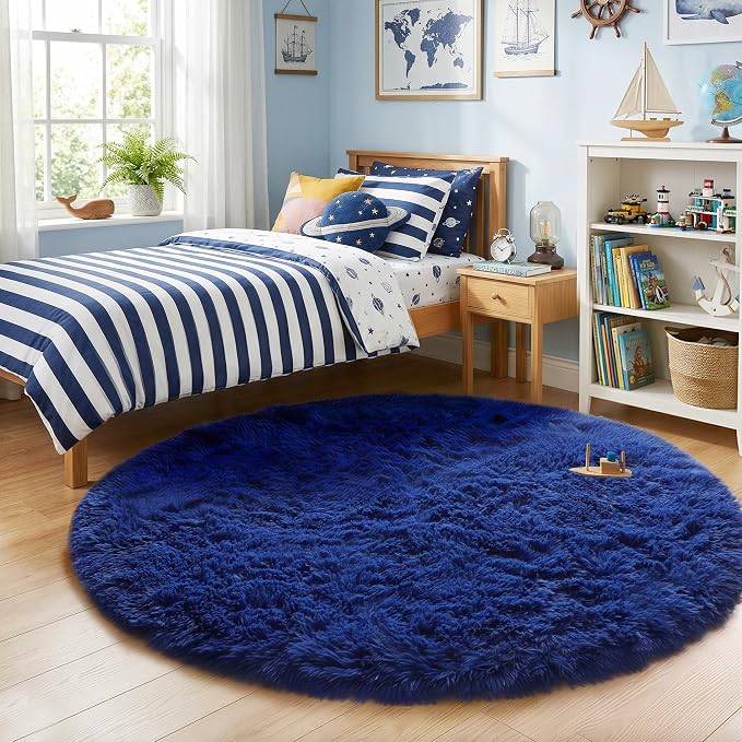 Amdrebio Navy Blue Round Circle Area Rug 5Ft - Image 3
