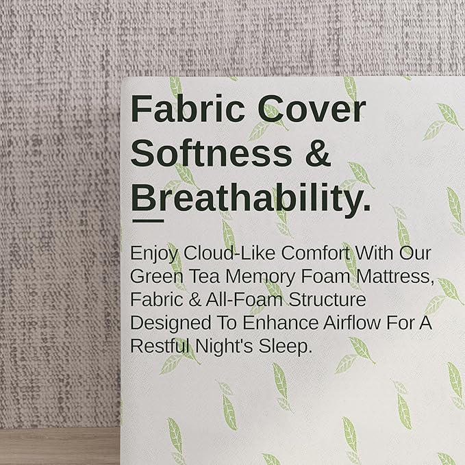 NapQueen Queen Size, 8 Inch Anula Green Tea Infused Memory Foam Mattress, Bed in a Box, CertiPUR-US Certified Mattress