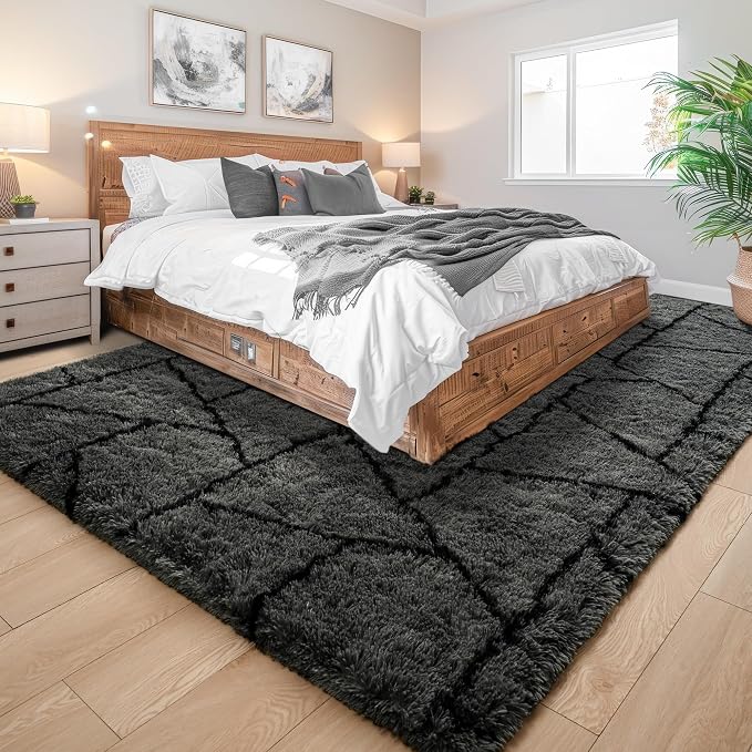6x9 Large Dark Grey Fluffy Soft Area Rug Non-Slip - Image 2