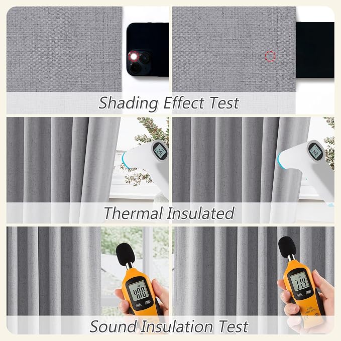 Grey 100% Blackout Curtains 90 Inch Length 2 Panels Set - Image 5