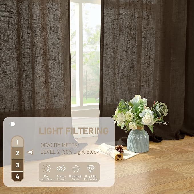 Linen Curtains 63 Inch Length 2 Panels - Image 4