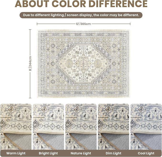 8x12 Area Rugs for Living Room, Large Washable Rug, Dining Room, Low Pile - Image 2