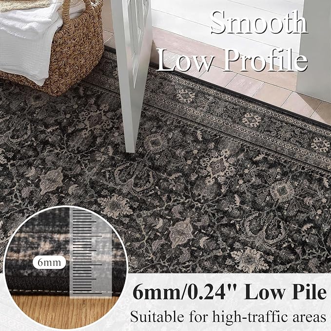 Schweek 2.6x10 Kitchen Runner Rug Washable Non Slip Hallway Runners Black | - Image 4