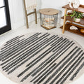 JONATHAN Y Khalil Modern Berber Stripe Cream/Black 4' Round Indoor Area Rug by JONATHANY