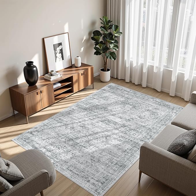3x5 Rug for Entryway, Washable Area Rug, Living Room, Dining Room, Neutral Rug - Image 3