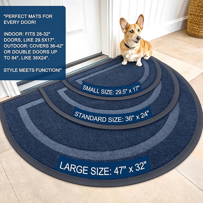 OLANLY Half Circle Front Door Mat Outside 71x47 All-Season Rubber Doormat | Blue - Image 2
