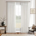 Beige White 98 Inch Pleated Linen Memory Trained Semi Sheer Curtains 50W | by Twodrapes
