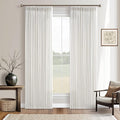 Pinch Pleated 132 Inch Beige White Semi Sheer Linen Curtains 11 Ft 2 Panels | by Twodrapes